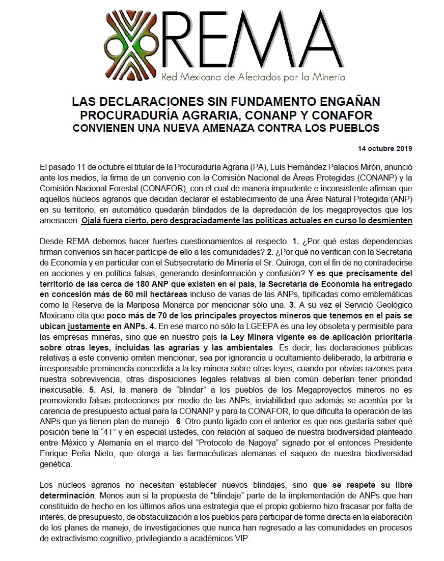 LAS DECLARACIONES SIN FUNDAMENTO ENGAÑAN PROCURADURÍA AGRARIA, CONANP Y CONAFOR CONVIENEN UNA NUEVA AMENAZA CONTRA LOS PUEBLOS